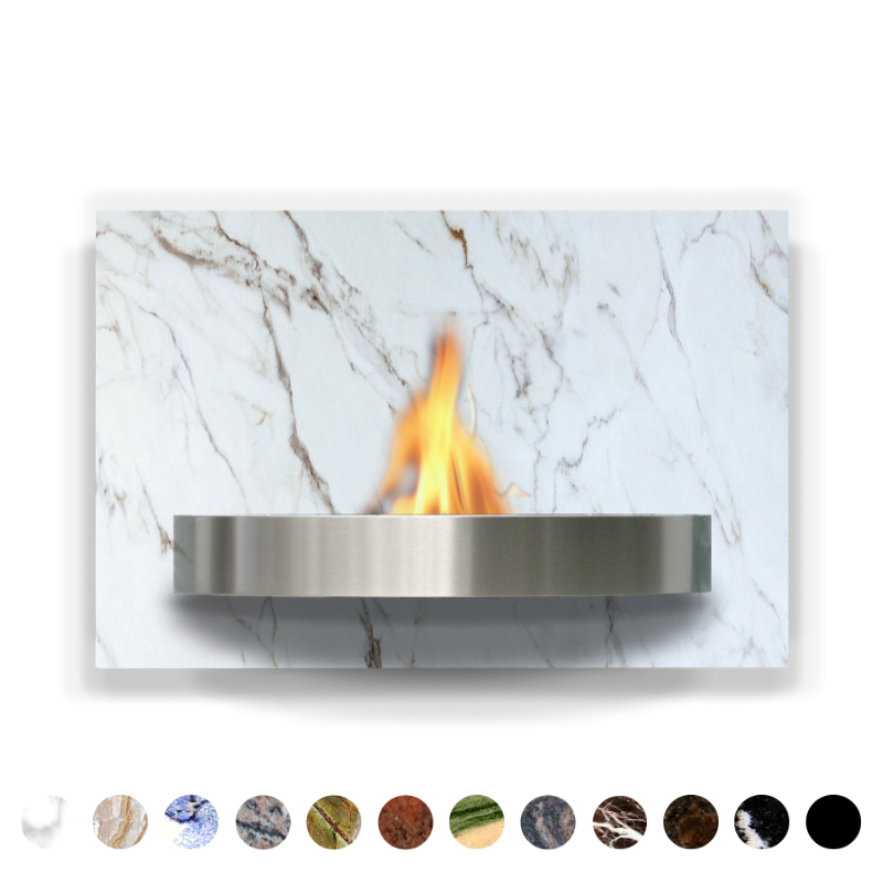 Ethanol Kamin Calacatta Quarzit Premiun handgemacht edel und wertbeständig weißer Designer Kamin zum konfigurieren ricon manufaktur