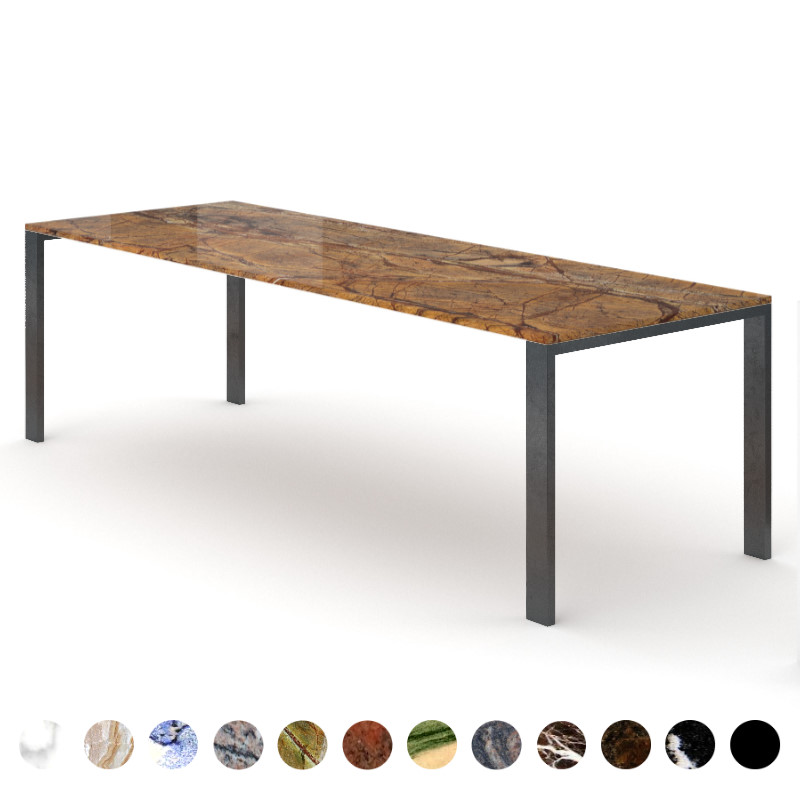 Marmortisch Granit Rainforest Brown mit Metallgestell nach Maß konfigurieren Rio