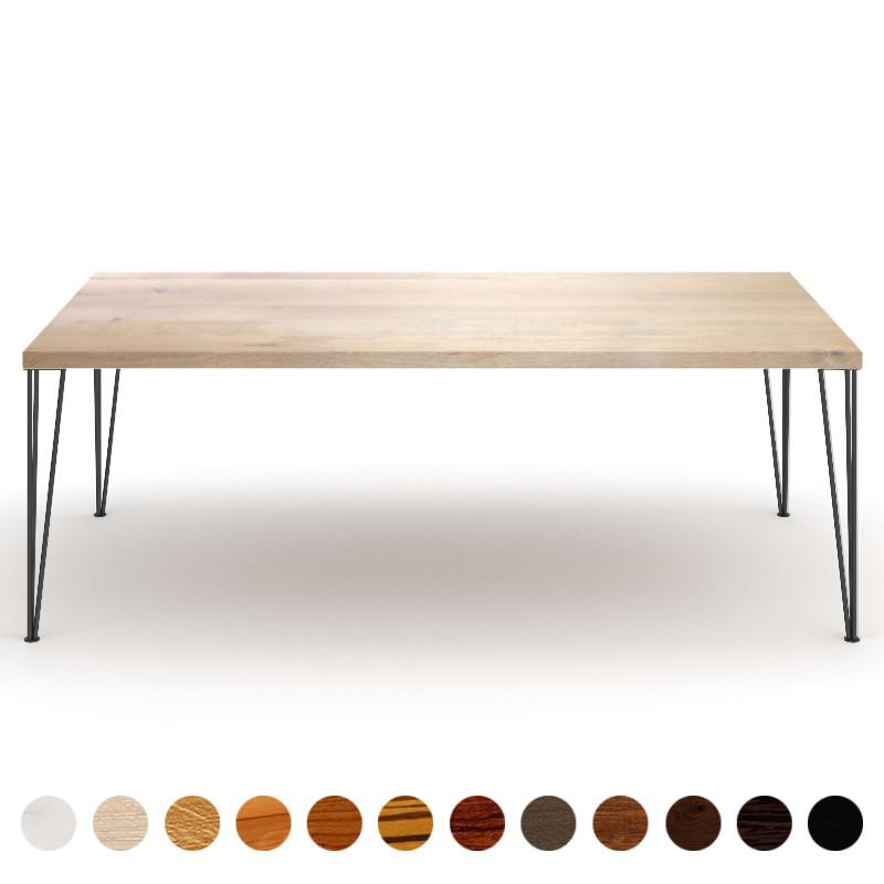 Deluxe Holztisch Massivholz Eiche-gekälkt mit Metall Pins Piemont