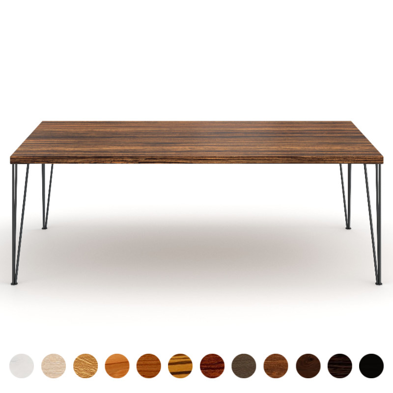 Deluxe Holztisch Massivholz Zebrano mit Metall Pins Piemont