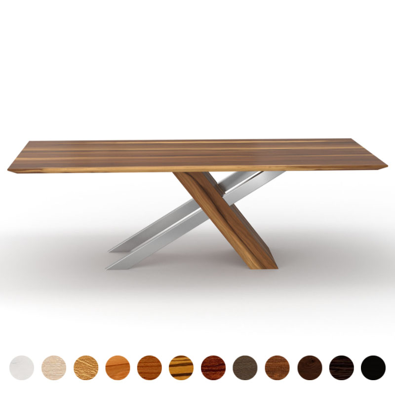Esszimmertisch Massivholz Nussbaum-satin mit diagonaler Mittelsäule Lima