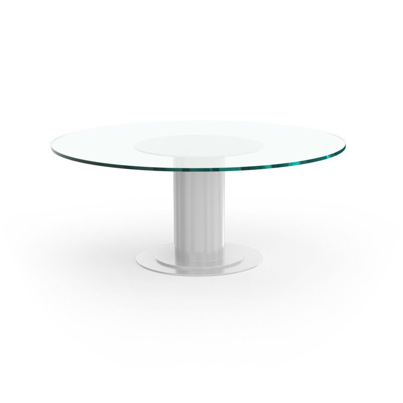 Deluxe Glastisch modern mit Mittelfuß Säule silberlackiert Barca
