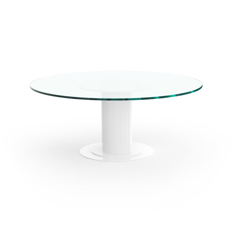 Deluxe Glastisch modern mit Mittelfuß Säule weiss-lackiert Barca
