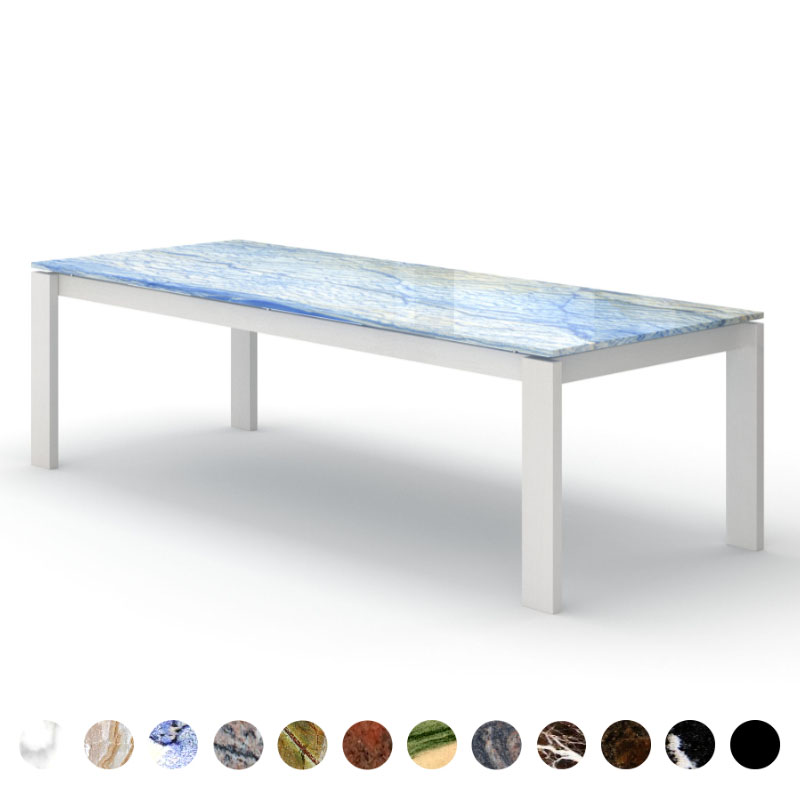 Massiver Esstisch mit Steinplatte Granit Azul Macaubas und Massivholzgestell Bern