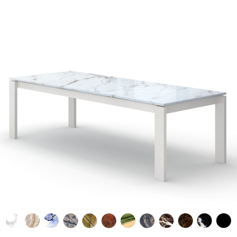 Massiver Esstisch mit Steinplatte Granit Calacatta Brazil und Massivholzgestell Bern