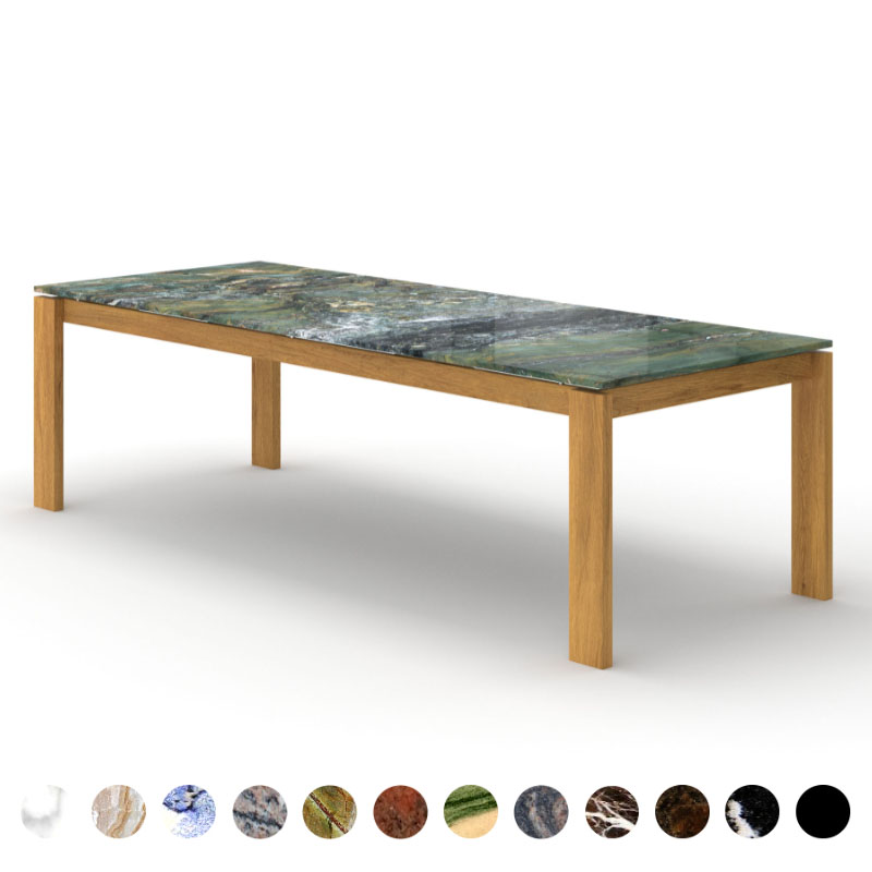 Massiver Esstisch mit Steinplatte Granit Picasso und Massivholzgestell Bern