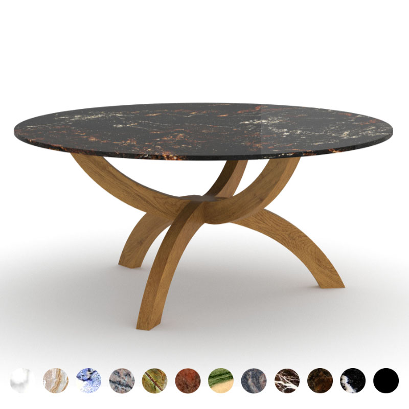 Premium Esstisch Stein Marmor Black Fusion und Massivholzgestell nach Maß Malaga