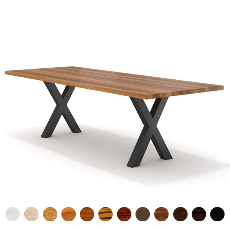 Esstisch Massivholz Ulme nach Maß mit X-Gestell Halifax