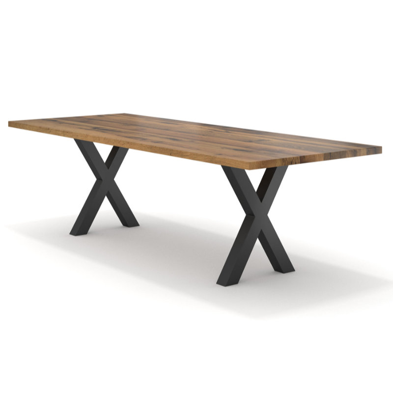 Deluxe Esstisch Massivholz Eiche-Altholz mit Edelstahlgestell Halifax