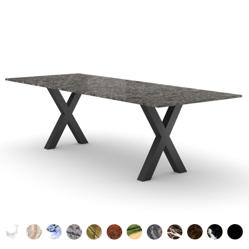 Exklusiver Marmortisch Steel Gray konfigurieren mit X-Gestell Halifax