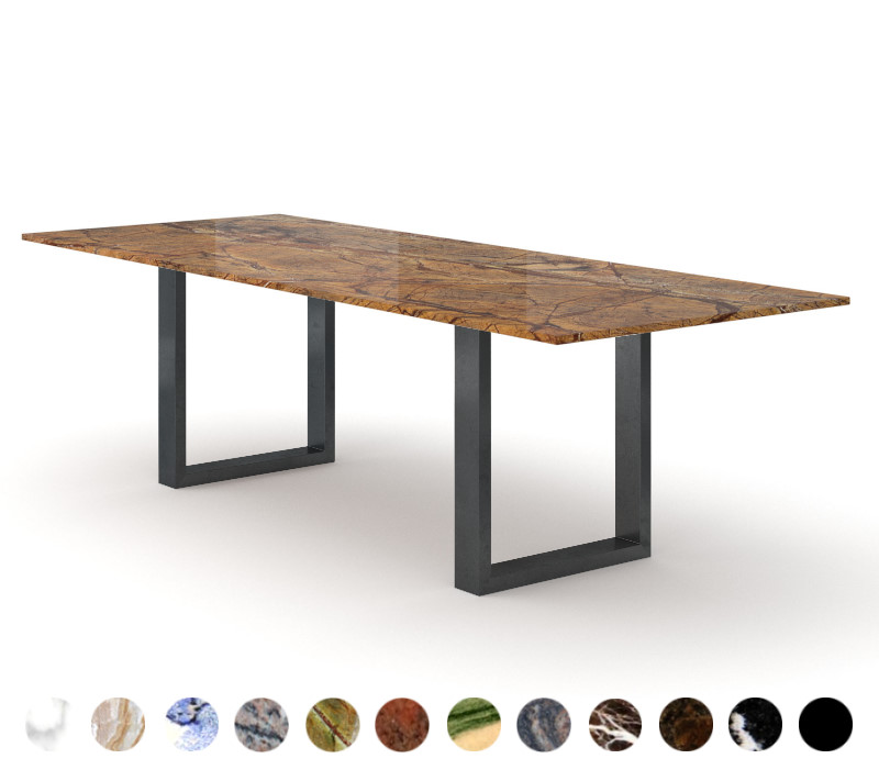Premium Esstisch Marmor Stein Rainforest Brown Metallkufen konfigurieren Ulm