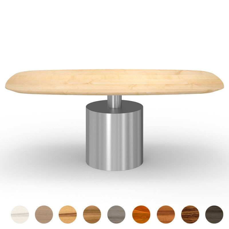 Designer Esstisch mit Mittelfuss und Massivholz Ahorn Tischplatte Almada