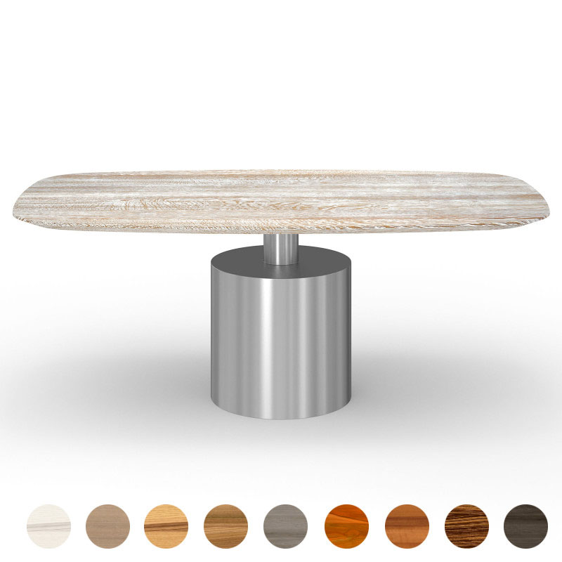 Designer Esstisch mit Mittelfuss und Massivholz Eiche shabby chic Tischplatte Almada