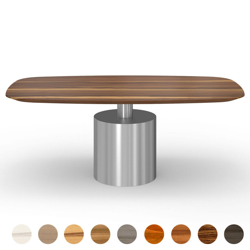 Designer Esstisch mit Mittelfuss und Massivholz Nussbaum-satin Tischplatte Almada