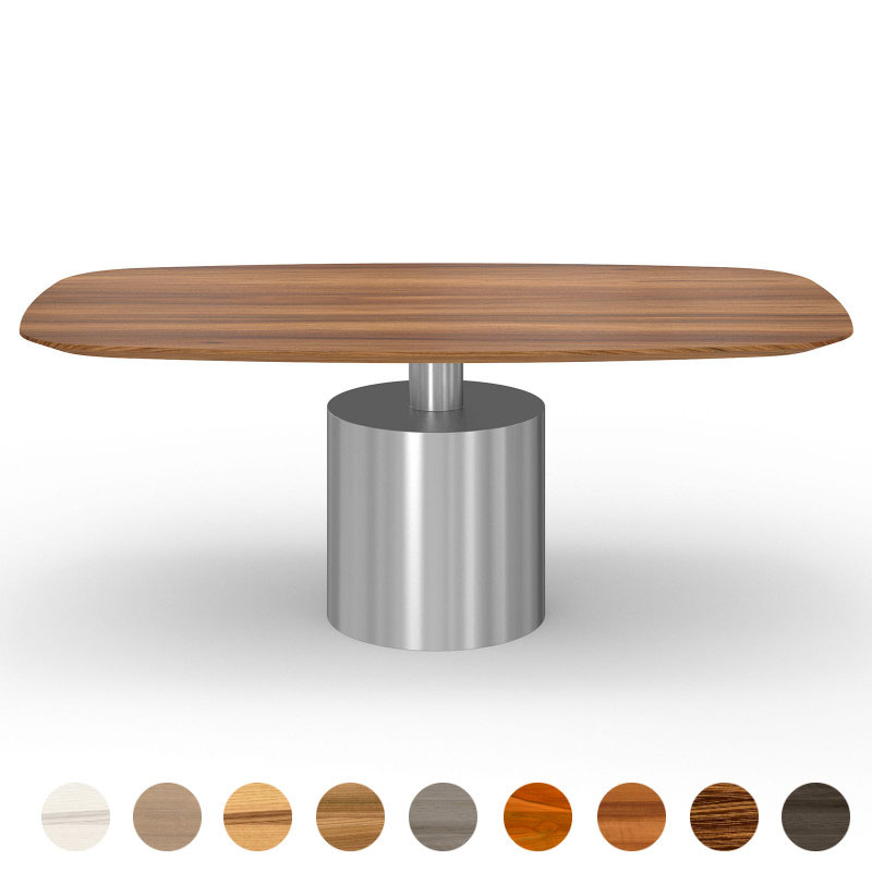 Designer Esstisch mit Mittelfuss und Massivholz Ulme Tischplatte Almada