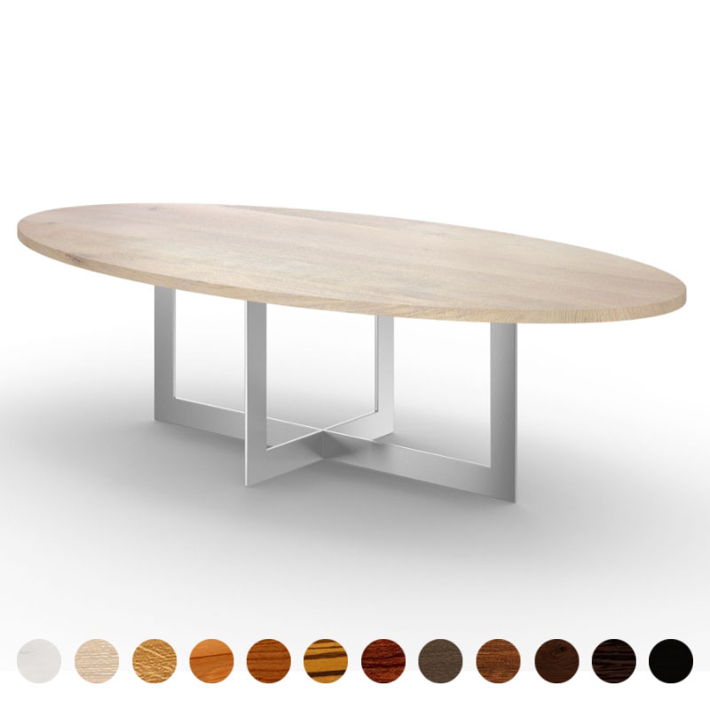 Exklusiver Esstisch rund/oval Massivholz Eiche-gekälkt Metallgestell Arbon