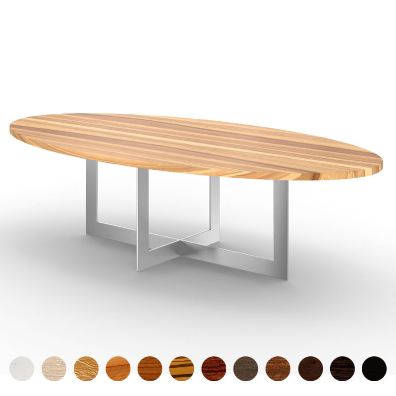 Exklusiver Esstisch rund/oval Massivholz Kernesche Metallgestell Arbon