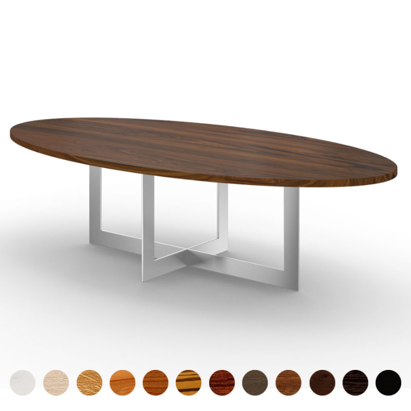 Exklusiver Esstisch rund/oval Massivholz Nussbaum-amerikanisch Metallgestell Arbon