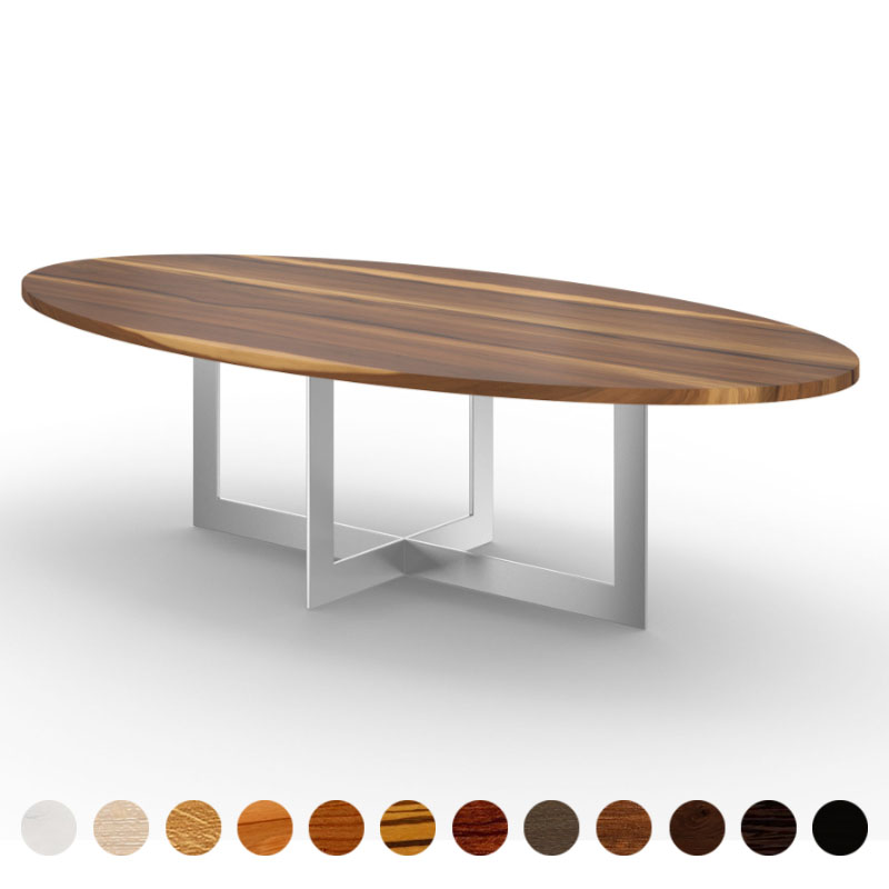 Exklusiver Esstisch rund/oval Massivholz Nussbaum-satin Metallgestell Arbon