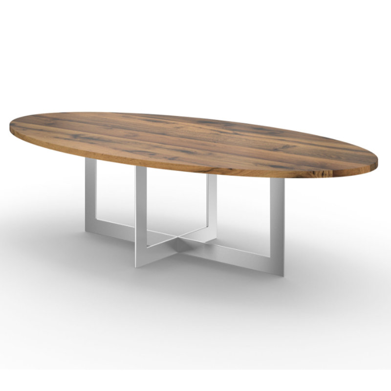 Deluxe Esstisch rund/oval Massivholz mit Metallgestell Eiche-Altholz Arbon