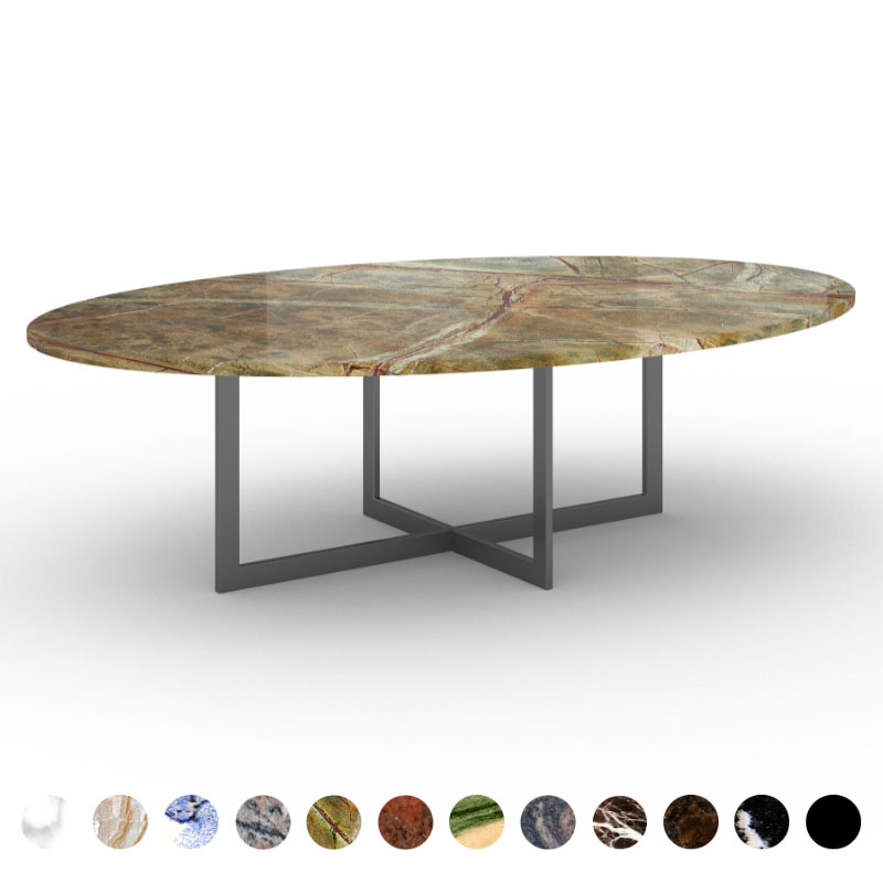 Deluxe Esstisch Naturstein Granit Rainforest Green rund/oval Arbon