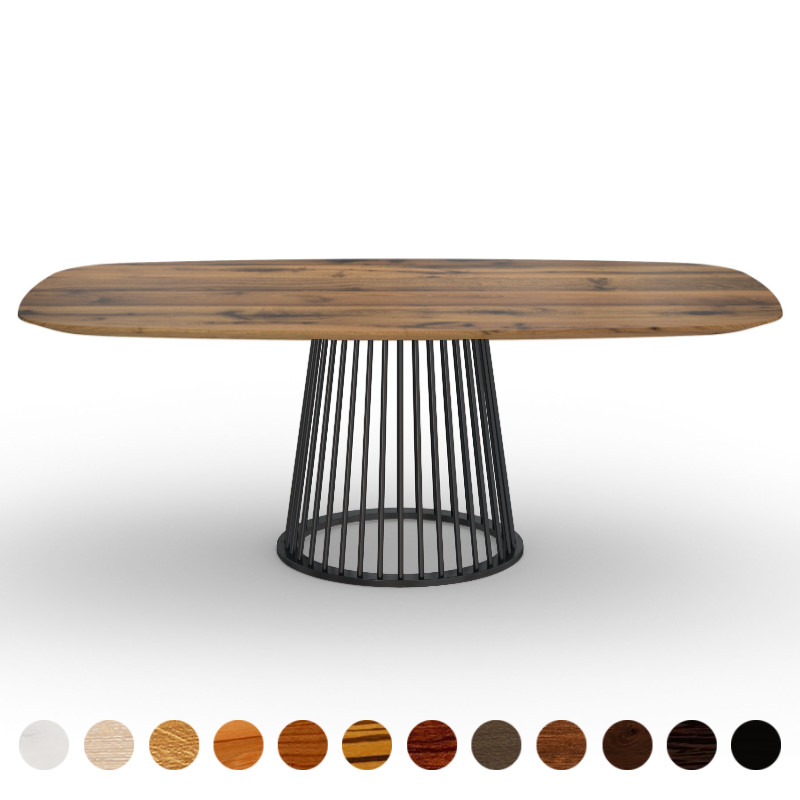 Luxus Esstisch mit Massivholzplatte Eiche-Altholz und Mittelsäule Augsburg