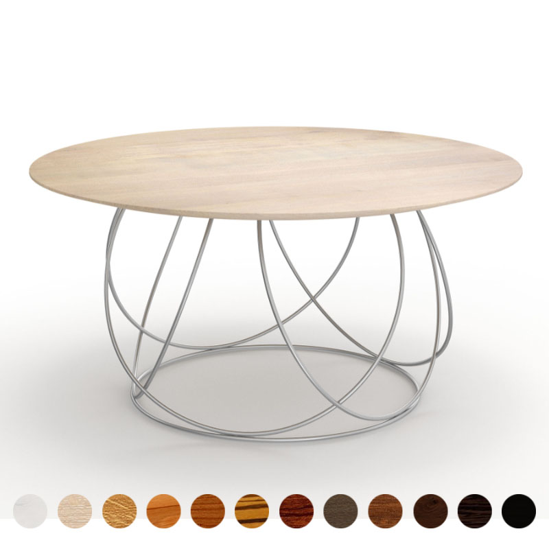 Designertisch rund/oval mit Holztischplatte massiv Eiche-gekälkt und Metallgestell Mainz