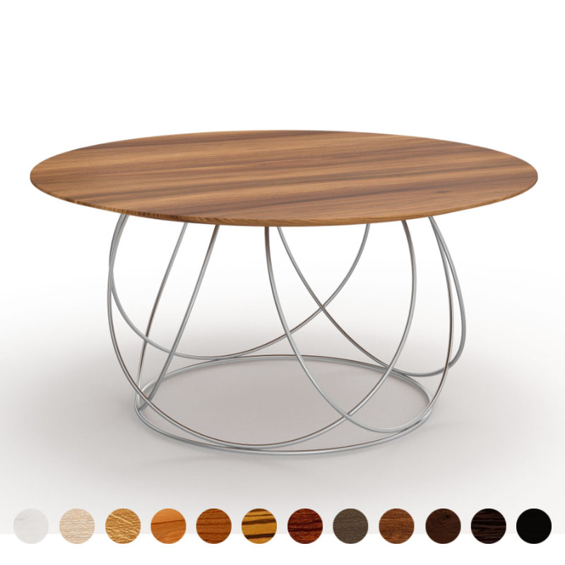 Designertisch rund/oval mit Holztischplatte massiv Ulme und Metallgestell Mainz
