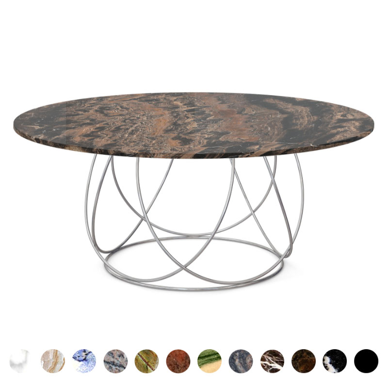 Premium Designertisch mit Granitplatte Frappuccino rund/oval und Metallgestell Mainz