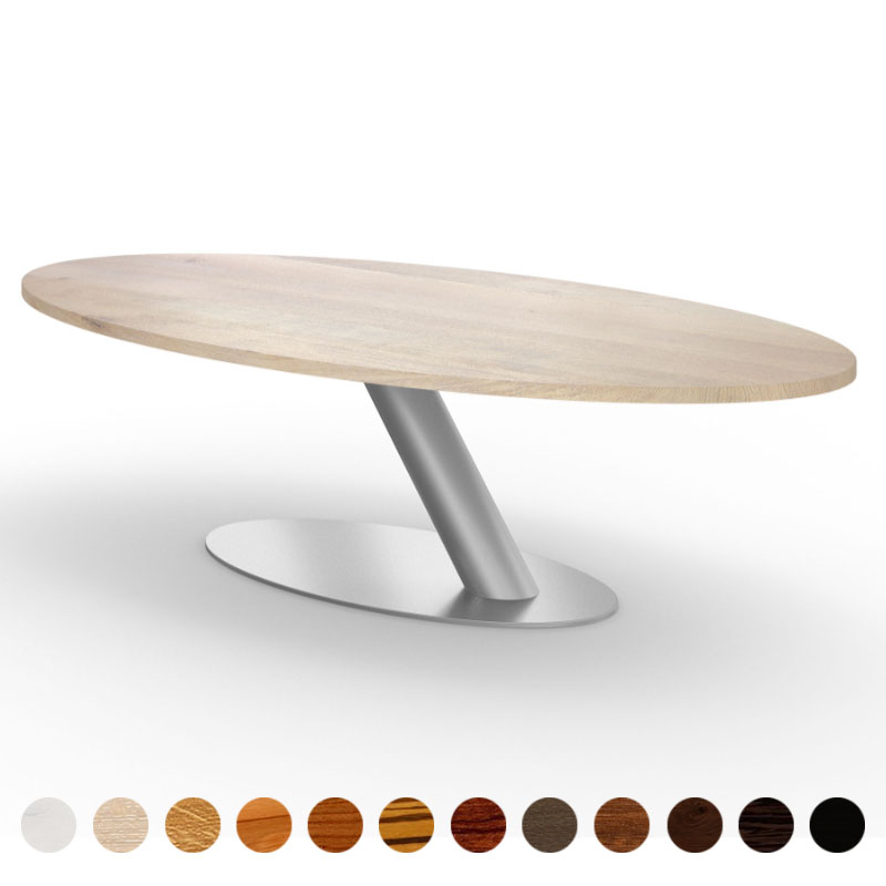 Esstisch mit Massivholz Tischplatte Eiche-gekälkt und diagonaler Säule Vigo