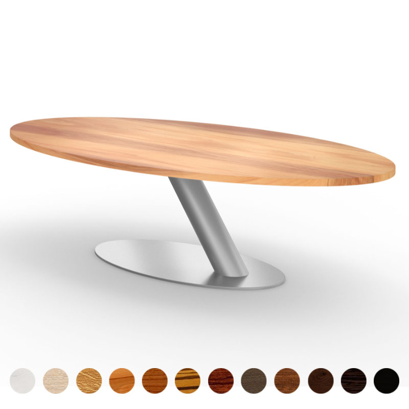 Esstisch mit Massivholz Tischplatte Elsbeere und diagonaler Säule Vigo