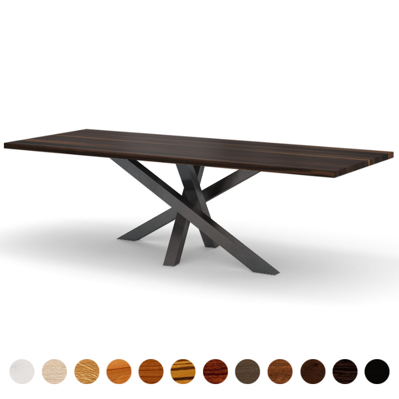 Deluxe Esstisch mit massiver Holztischplatte Oak-smoked und Mittelfuss Onex