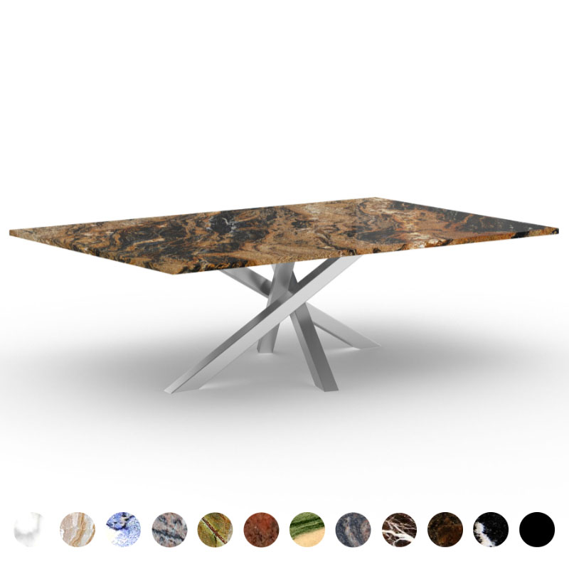 Esstisch Natursteinplatte Granit Magma Gold Kreuzgestell Metall konfigurieren Onex
