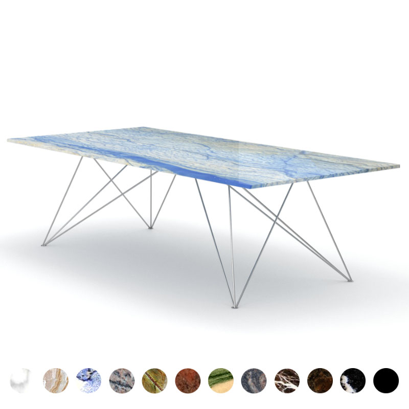 Luxus Esstisch Naturstein Azul Macaubas Tischplatte Marmor mit Metallgestell Koblenz