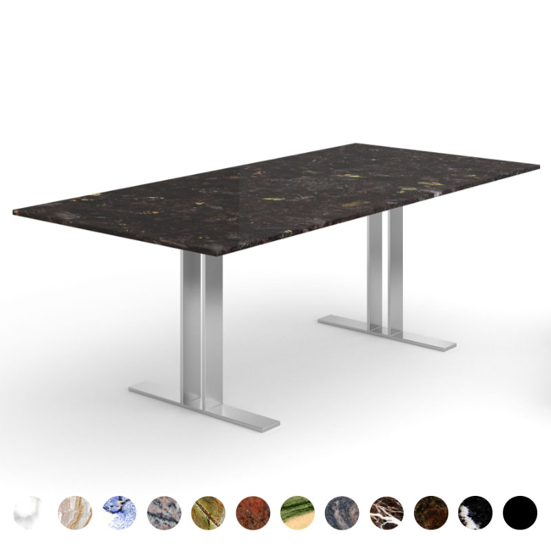 Hochwertiger Esstisch mit Naturstein Brown Antique Tischplatte und Untergestell Metall Mandal