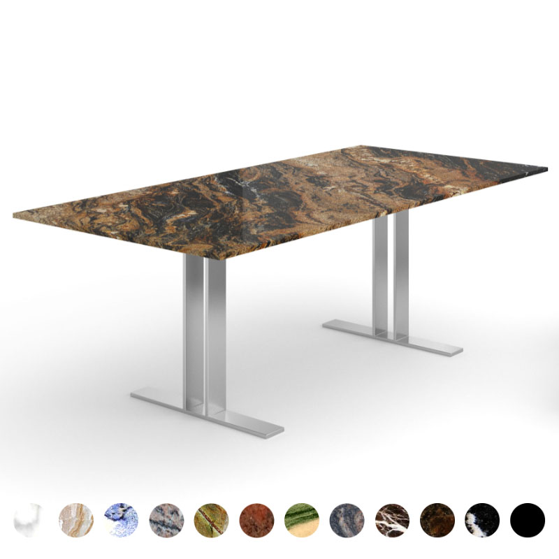 Hochwertiger Esstisch mit Naturstein Magma Gold Tischplatte und Untergestell Metall Mandal