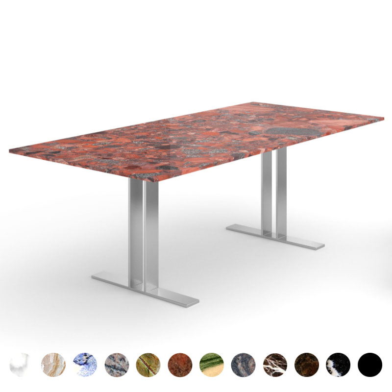 Hochwertiger Esstisch mit Naturstein Marinace Rosso Tischplatte und Untergestell Metall Mandal