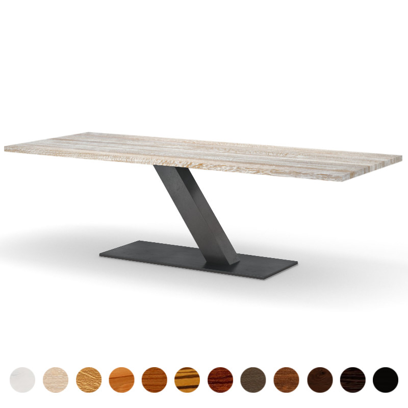Massiver Esstisch mit Holzplatte Eiche shabby chic und diagonalem Mittelfuß Vancouver