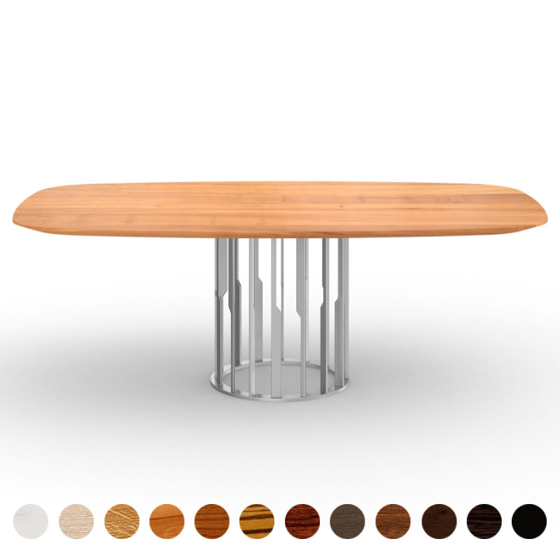 Esstisch mit massiver Holzplatte Birnbaum und Mittelsäule Dijon