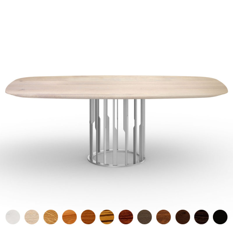 Esstisch mit massiver Holzplatte Eiche-gekälkt und Mittelsäule Dijon