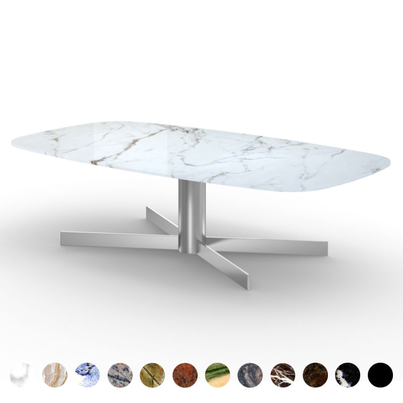 Hochwertiger Esstisch Marmor Stein Calacatta Brazil mit Metall Mittelfuß Wexford