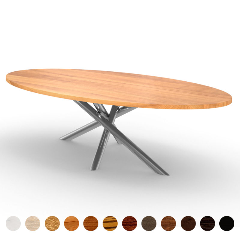 Designertisch premium Massivholz Birnbaum mit X-Metallgestell Kent