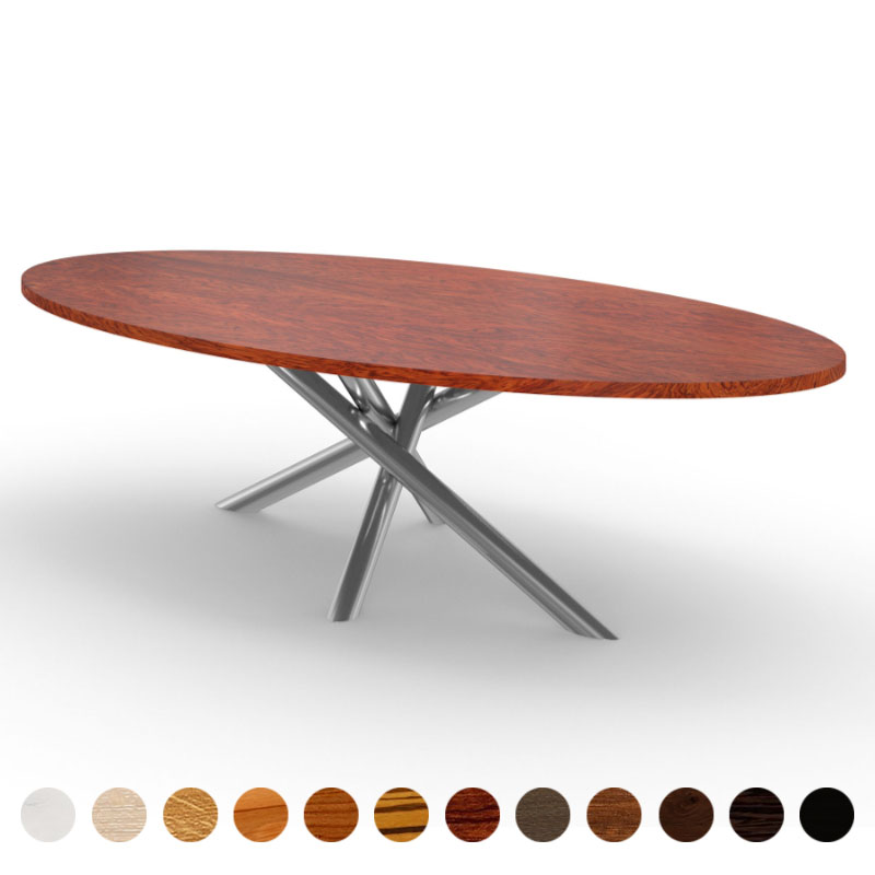 Designertisch premium Massivholz Bubinga mit X-Metallgestell Kent