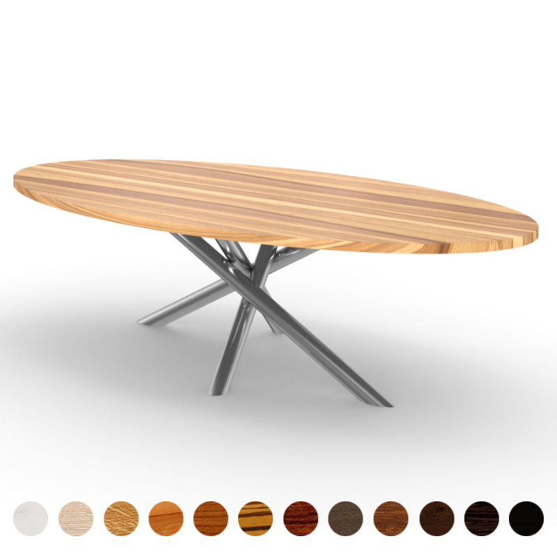 Designertisch premium Massivholz Kernesche mit X-Metallgestell Kent
