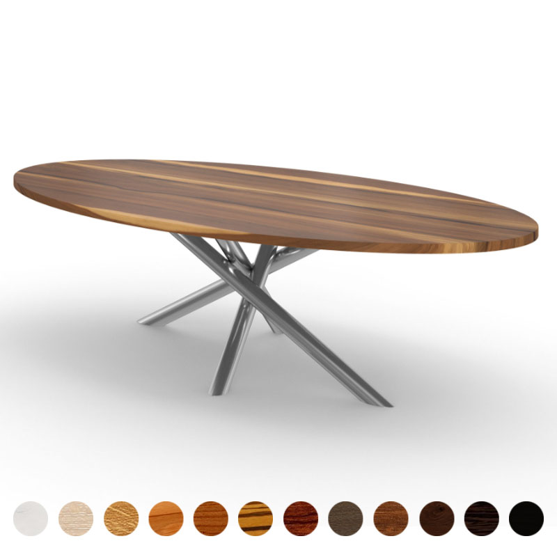 Designertisch premium Massivholz Nussbaum-satin mit X-Metallgestell Kent