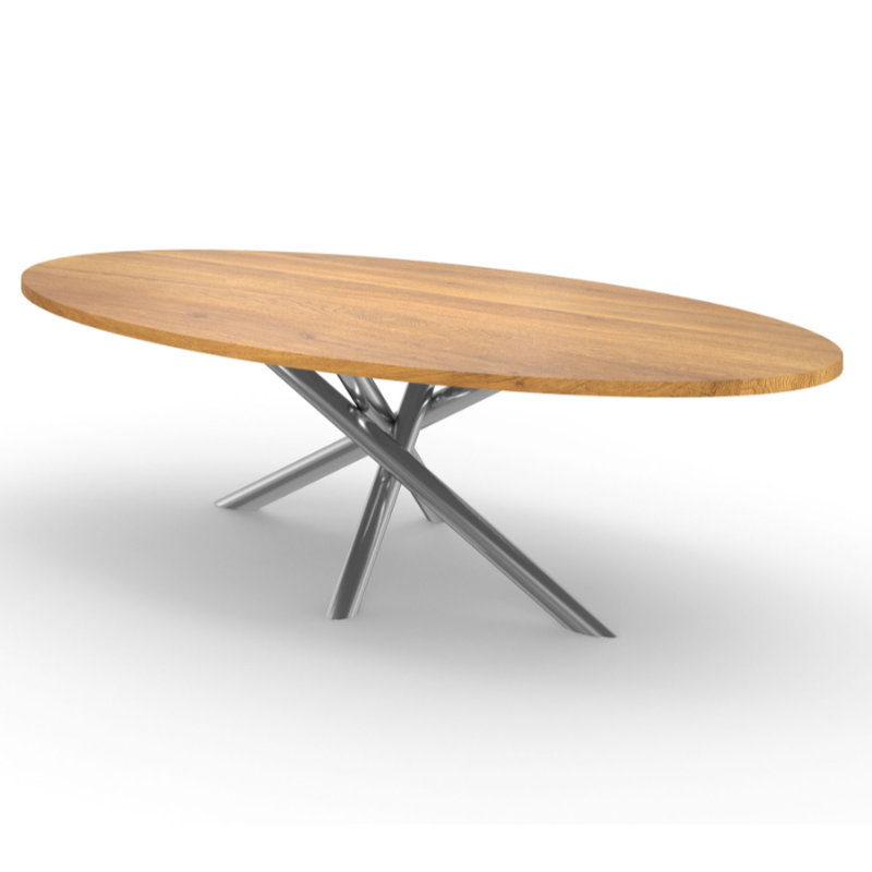 Designertisch Premium Massivholz Eiche mit X-Metallgestell Kent