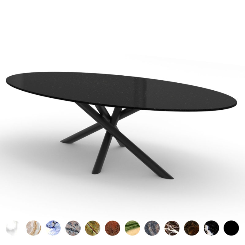 Esstisch Black Royal Marmor Natursteinplatte und X-Metallgestell Kent