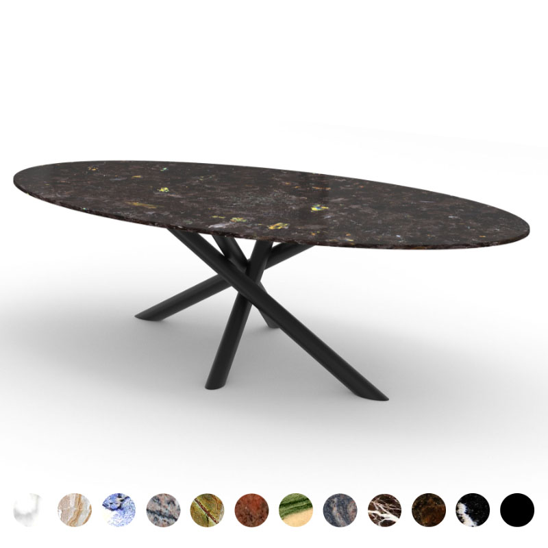 Esstisch Brown Antique Marmor Natursteinplatte und X-Metallgestell Kent