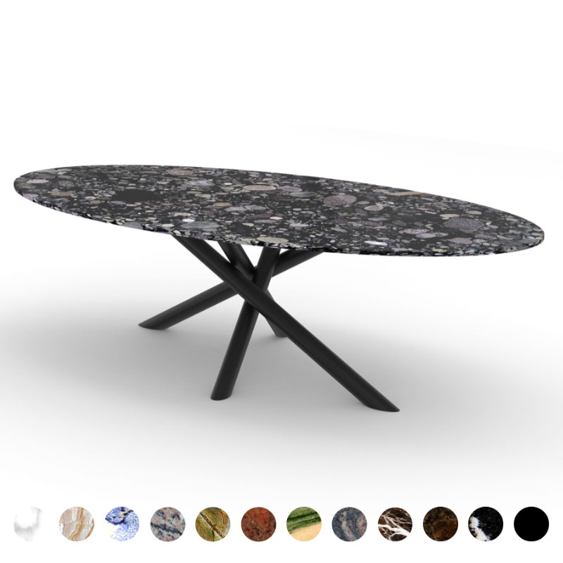 Esstisch Marinace Noir Marmor Natursteinplatte und X-Metallgestell Kent