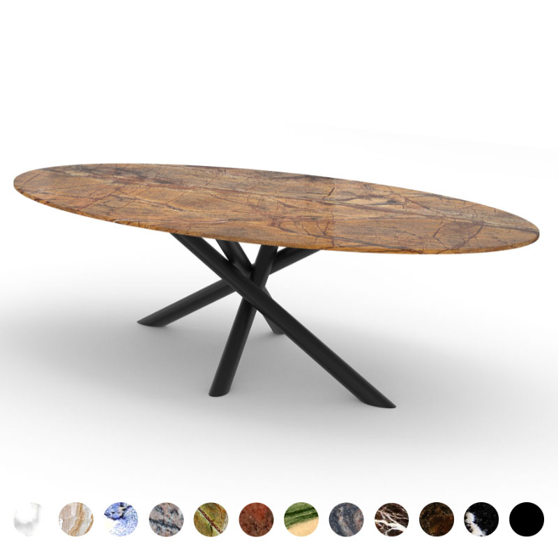 Esstisch Rainforest Brown Marmor Natursteinplatte und X-Metallgestell Kent